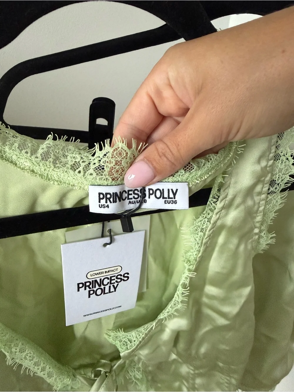 Princess Polly Light Green Satin Lace Trim Set - Picture 3 of 5